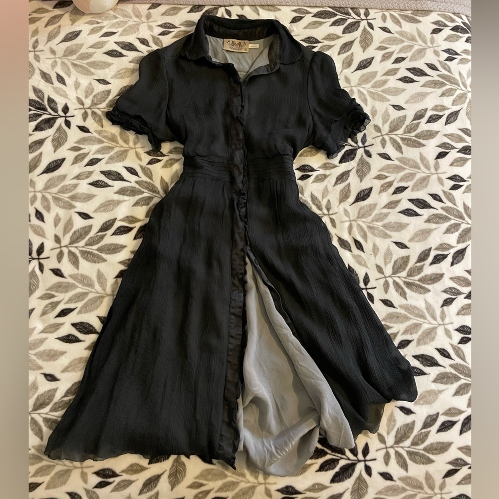 Juicy Couture 100% Silk Grey/Gray Button Up Midi Dress
